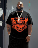 Men's Big & Tall Street Fashion Everywhere Halloween Pumpkin Print T-Shirt Shorts Set